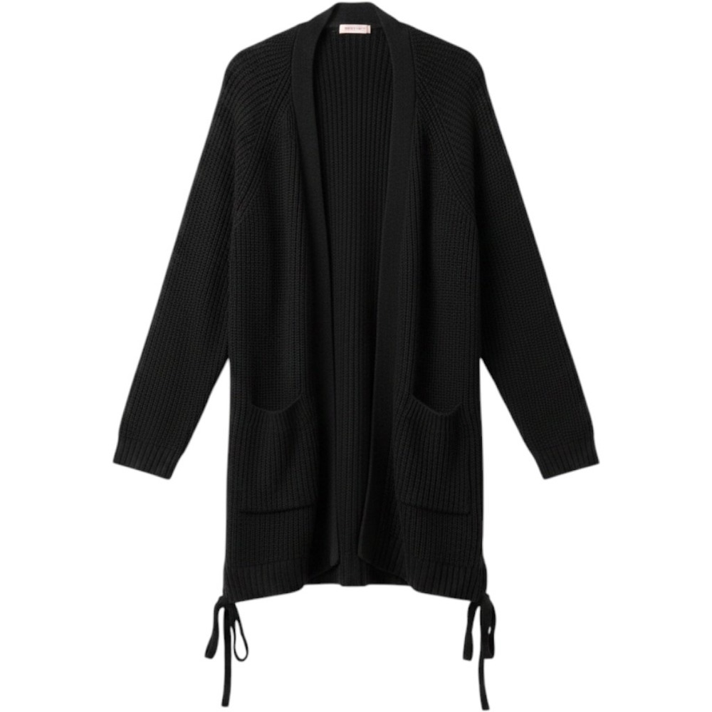 Love By Design Womens 2X Black Lace Up Side Ribbed Knit Longline Cardigan